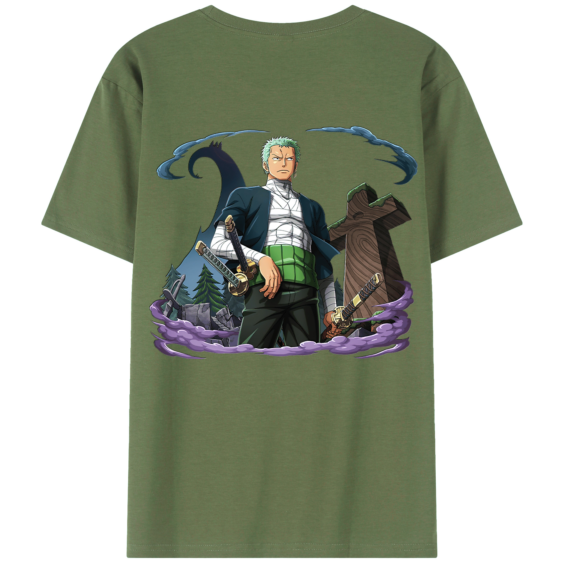 ワンピース ロロノア・ゾロ ONE PIECE Roronoa Zoro 綿100％ メンズ半袖Tシャツ（バックプリント） 通気性